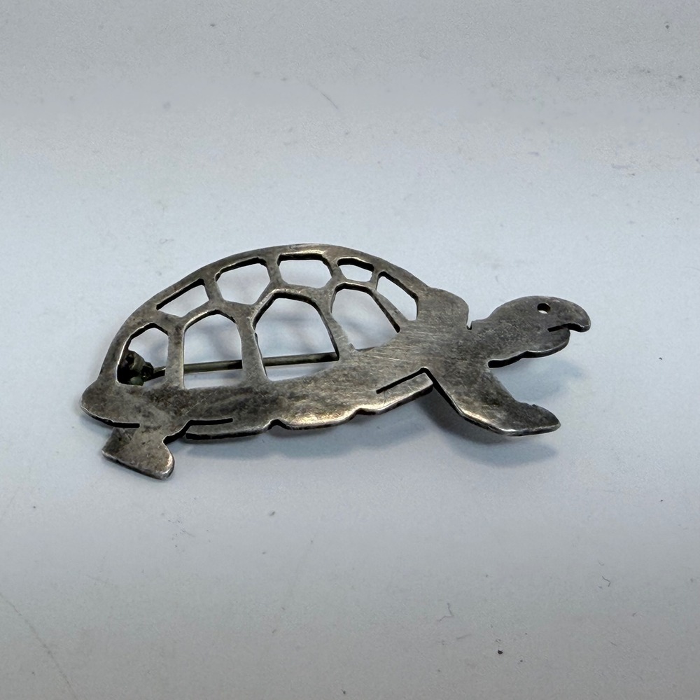 Vintage SU Mexico 925 Sterling Silver Turtle Brooch Pin Cutout Design Taxco